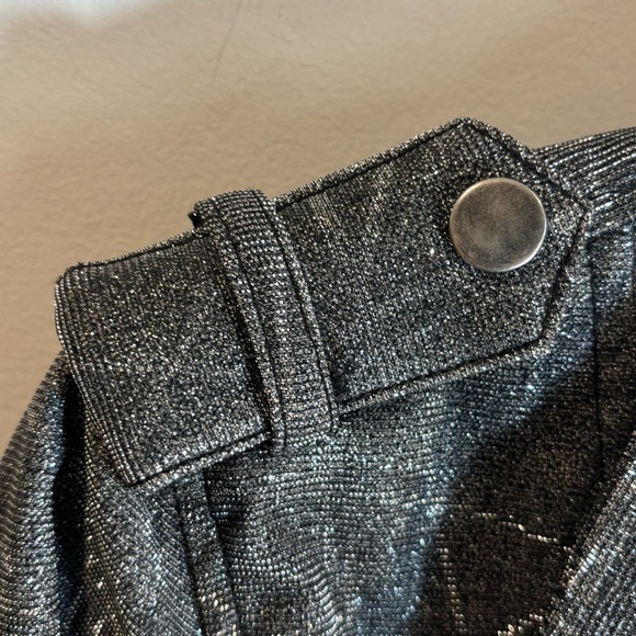 TRIPP NYC Sz M Silver Glitter Metallic Biker Moto Style Jacket Zipper Closure - Picture 7 of 15